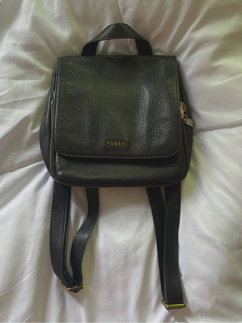 Fossil Black Pebbled Leather Mini Bag with Gold Hardware